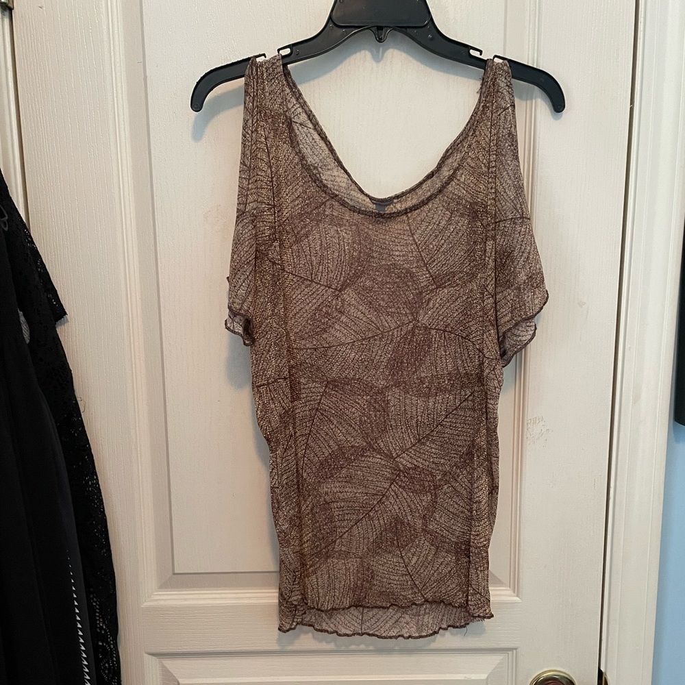 Brown and gold cold shoulder top